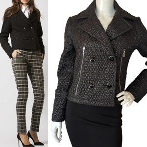Franco Mirabelli Black Quilted Double Breasted Short Jacket